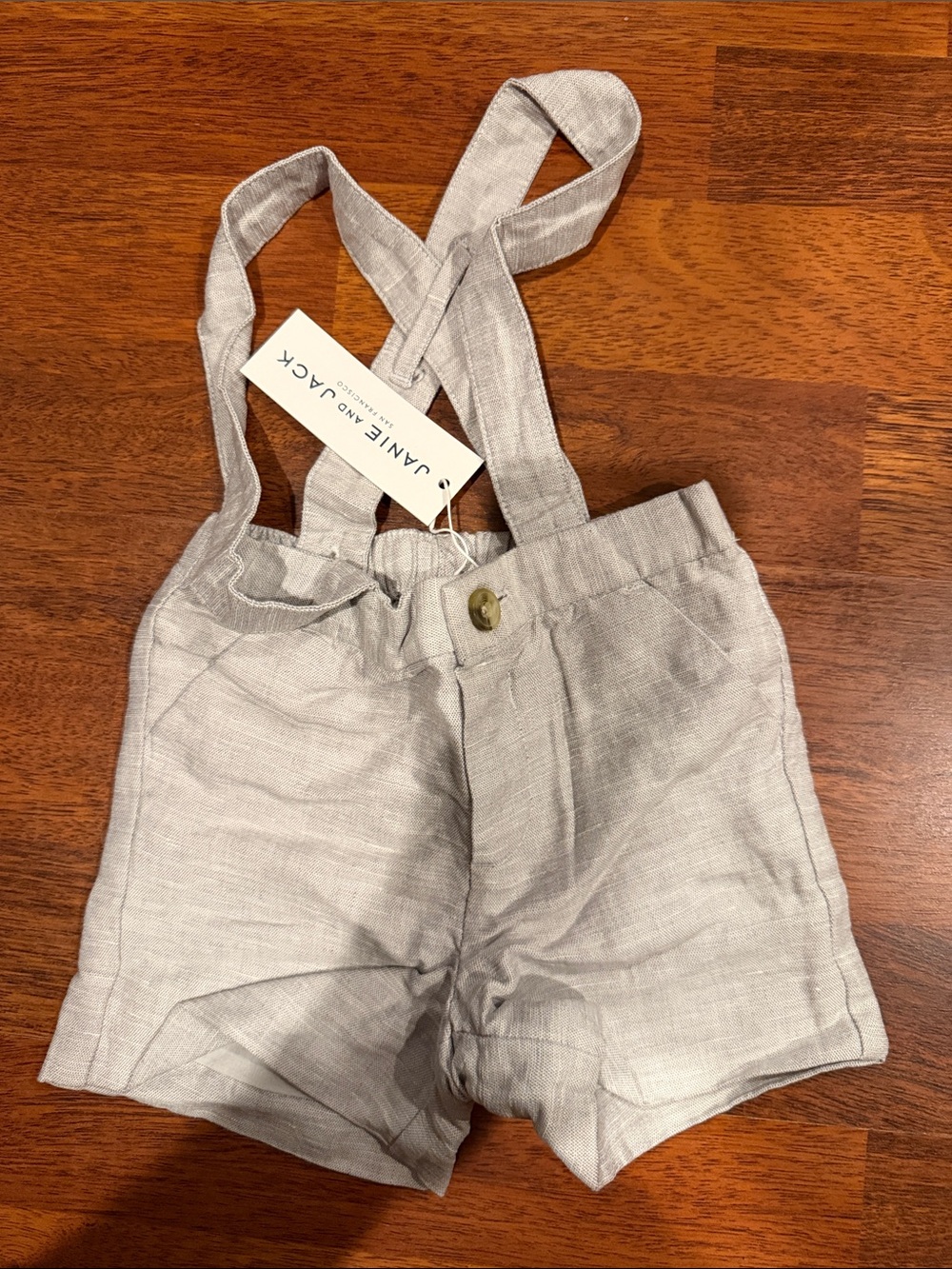Janie and Jack Light Gray Linen Suspender Shorts